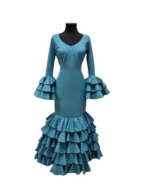 Size 46. Flamenco Dress. Mod. Becquer Turquesa Lunar Negro